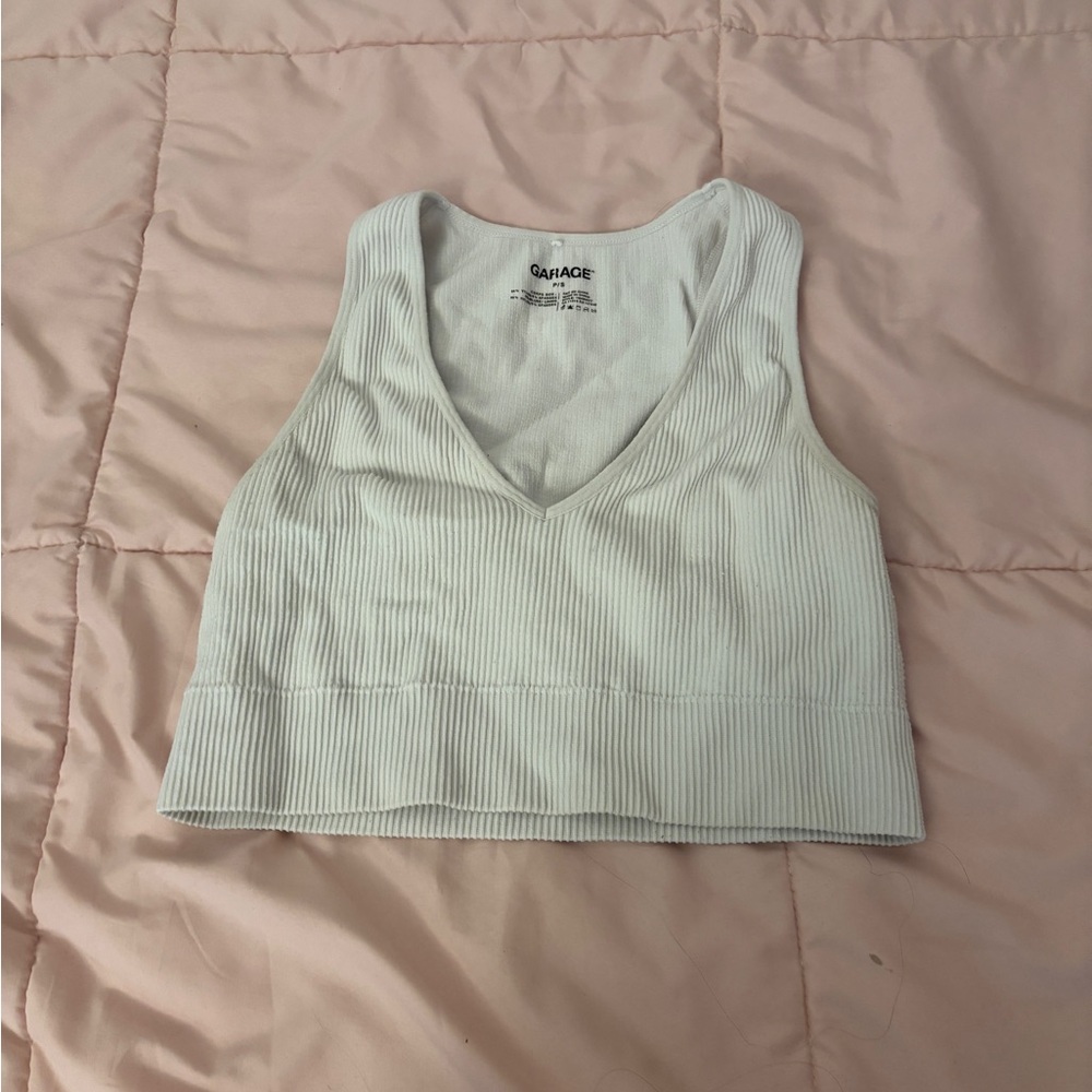 Garage White Ribbed Women's Top
